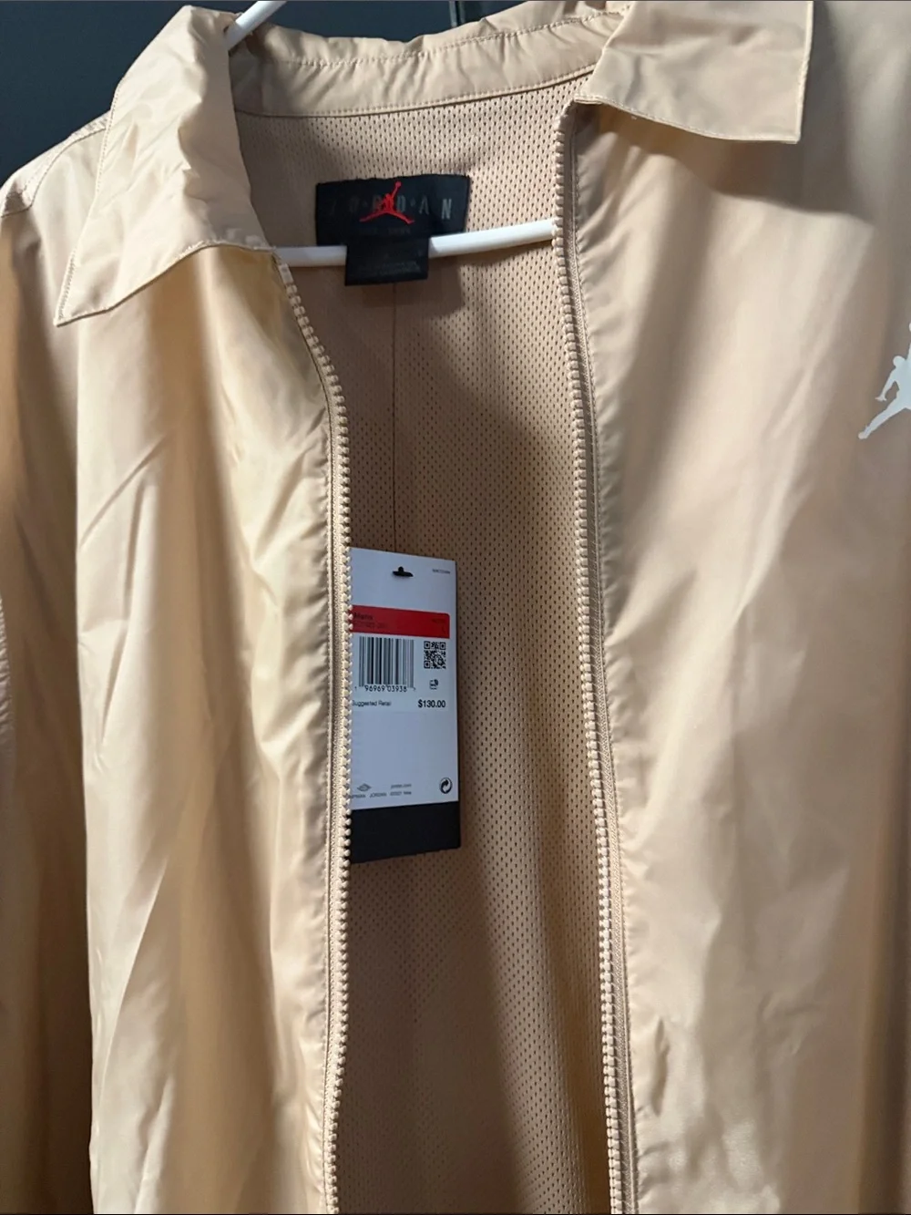Jordan Men's Tan Windbreaker Jacket with White Jumpman